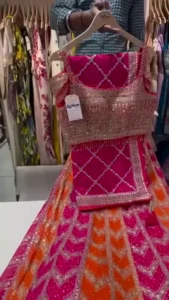 Radiant Rani Pink & Vibrant Orange Embroidered Lehenga Choli Set with Gota Patti Work