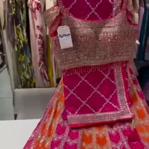 Radiant Rani Pink & Vibrant Orange Embroidered Lehenga Choli Set with Gota Patti Work