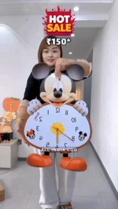 Large Cartoon Mickey Mouse Wall Clock with Moving Pendulum Feet | Cute Animated Pendulum Analog Clock for Kids Bedroom, Nursery, and Playroom Decor