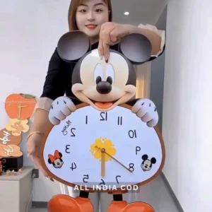Large Cartoon Mickey Mouse Wall Clock with Moving Pendulum Feet | Cute Animated Pendulum Analog Clock for Kids Bedroom, Nursery, and Playroom Decor