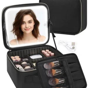 Makeup Bag With LED Mirror, Travel Makeup Case with Light up Mirror