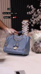 Designer Bridal Handbag with Pleated Texture and Metallic Accents