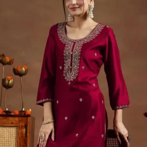 maroon SILK KURTA with Embroidered design