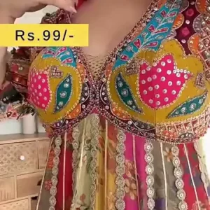 Designer Multicolor Printed Anarkali Gown with Heavy Embellished Patchwork Blouse