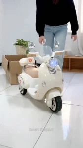 Vintage Style Kids Electric Scooter Bike – Rechargeable Battery Operated Ride-On Toy with LED Headlight, Music, and Storage Box for Toddlers Boys and Girls