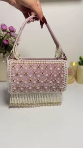 Luxury Handcrafted Velvet Wedding Clutch and Evening Bag Combo | Elegant Embroidered Pearl Tassel Potli Handbag & Chic Crystal Embellished Satin Party Purse Set for Women