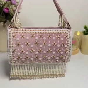 Luxury Handcrafted Velvet Wedding Clutch and Evening Bag Combo | Elegant Embroidered Pearl Tassel Potli Handbag & Chic Crystal Embellished Satin Party Purse Set for Women