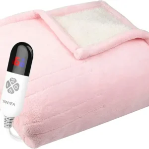 Electric Heated Throw Blanket Sherpa 50"x60" Pink Machine Washable 6 Heat Settings 4 Hours Auto Off Overheat Protection for Home Office Use