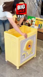 Multi-Functional Collapsible Kids' Storage Cabinet with Wheels | Stackable Toy Organizer and Clothes Storage Box with Front Door and Top Lid | Portable Pastel Moving Wardrobe for Nursery and Home Organization