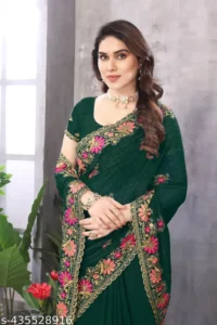 Beautiful party Wear Embroidered Work saree for Women With Blouse pis