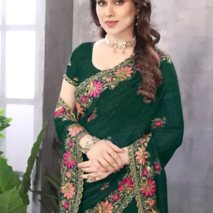 Beautiful party Wear Embroidered Work saree for Women With Blouse pis
