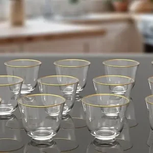 Orchid 12Pcs Glass Cawa Cups Set 70ML, Glass Tea and Coffee Cups Set, Heat-Resistant Turkish Tea Cups, Espresso Glassware for Hot Drinks, Drinkware Set, Coffee Mugs for Hot Beverages