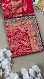 TRENDING TWO TONE CHIFFON LACE BORDER SAREE WITH EMBROIDERY STITCHED BLOUSE