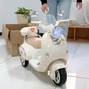 Vintage Style Kids Electric Scooter Bike – Rechargeable Battery Operated Ride-On Toy with LED Headlight, Music, and Storage Box for Toddlers Boys and Girls