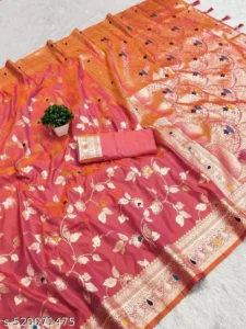 Orange Coloured Premium Soft silk saree and heavy design with tussales.
