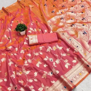 Orange Coloured Premium Soft silk saree and heavy design with tussales.