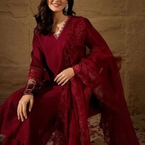 Women's Embroidered Stylish Straight Solid Maroon Silk Kurta Set With Dupatta for Festivals, Weddings & Functions
