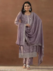 Elegant Lavender Embroidered Kurta Set with Dupatta you want like more festive, casual premium kurta sets for women