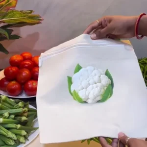 Eco-Friendly Reusable Cotton Vegetable Storage Bags with Zipper - Breathable Fridge Organizer Mesh Bags for Fresh Produce