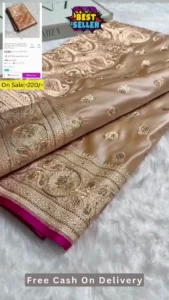 infloura space silk saree with gold beads work cutwork border & heavy designer blouse