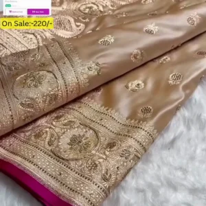infloura space silk saree with gold beads work cutwork border & heavy designer blouse