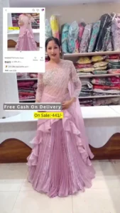 Boutique Style Faux Georgette Sequin Work Ruffle Lehenga Set – Full Stitched 6m Flair with Cancan, Blouse up to 44" & Attached Ruffle Dupatta