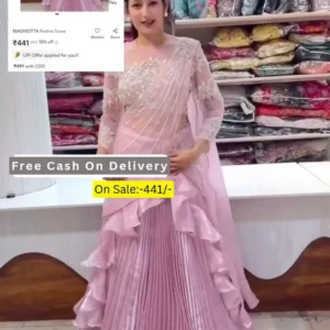 Boutique Style Faux Georgette Sequin Work Ruffle Lehenga Set – Full Stitched 6m Flair with Cancan, Blouse up to 44" & Attached Ruffle Dupatta