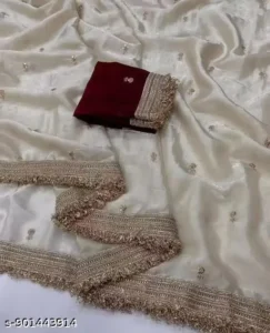 Women's Satin Dual Shade Saree with Embroidery Work & Lace Border With Contrast Embroidery Unstitched Blouse