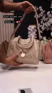 Designer Women’s Handbag with Elegant Laser-Cut Detail and Top Handles – Stylish PU Leather Shoulder Bag and Bridal Trousseau Vanity Purse