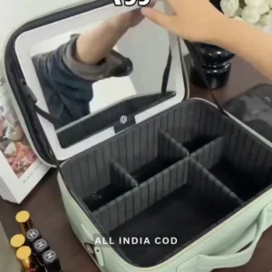 Portable Makeup Organizer Train Case with LED Lighted Mirror | Professional Cosmetic Storage Box with Adjustable Dividers | Travel Vanity Case for Lipsticks, Brushes, and Skincare
