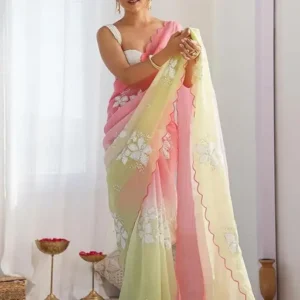 DESIGNER SAREE WITH VERY SOFT AND SHINY FABRIC SEQUANCE WORK AND UNSTICHED BLOUSE