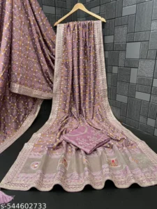 ZF New Popular & Premium Quality & Beautiful Embroidery Work Vichitra Silk Saree With Blouse collocation || Saree For Women || Women Sari || Festive Saree || Wedding Saree For Women ||