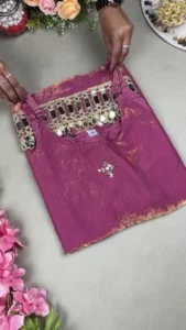 Elegant Mauve Pink Tissue Silk Co-ord Set - Handcrafted Heavy Mirror Work Crop Top and Balloon Sleeve Shrug 3-Piece Festive Outfit